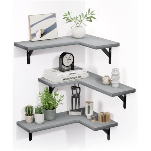 Corner Shelves Wall Mounted Set of 3, Rustic Paulownia Wood Wall Shelves - Picture 1 of 6